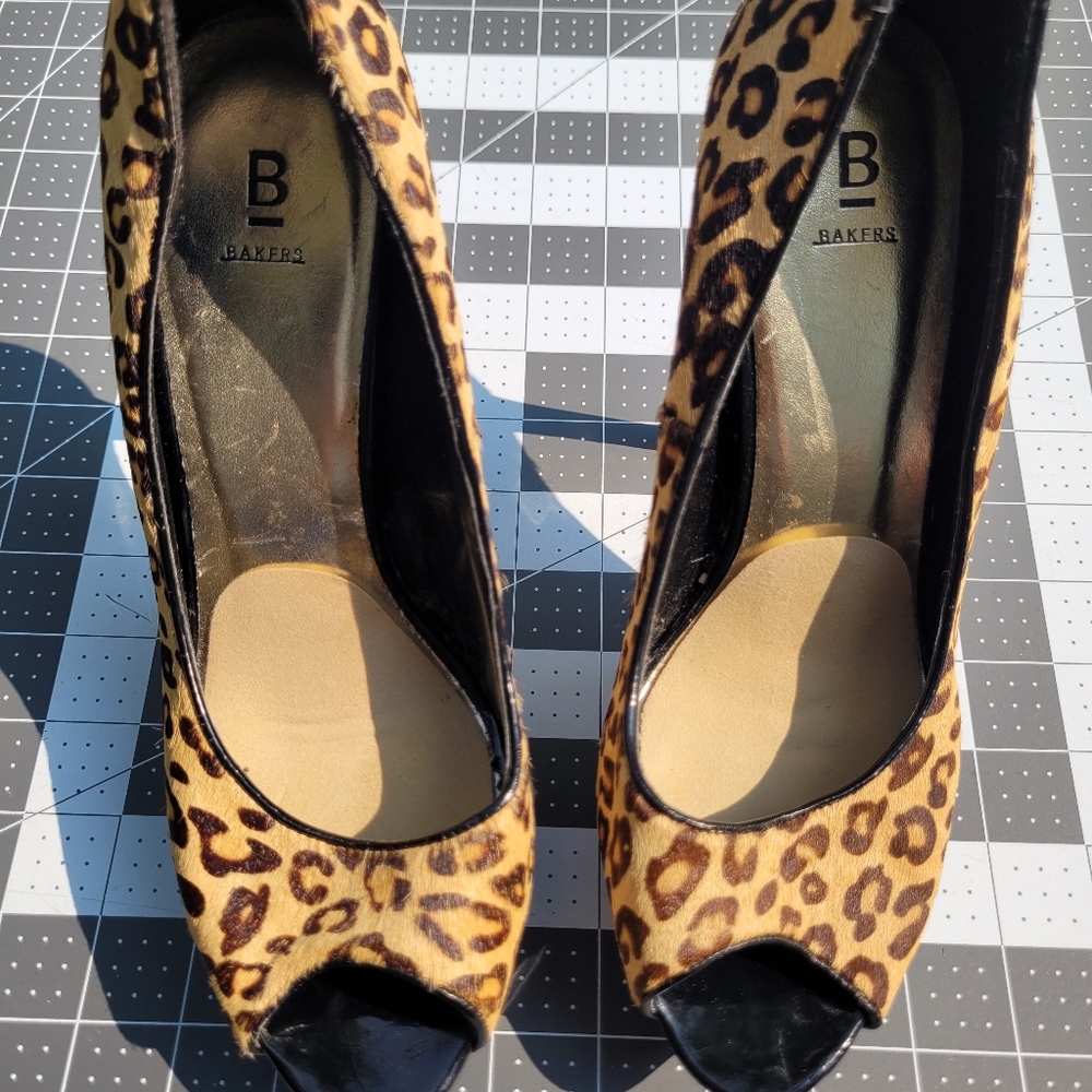 Bakers Leopard Print Peep Toe Heels